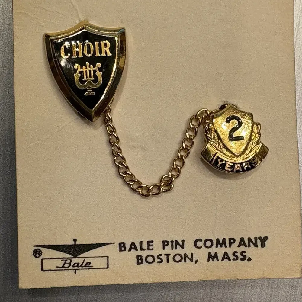 Vintage School Pins, Choir, 2 Year Gold Tone with Black Enamel Scatter Pin Chain